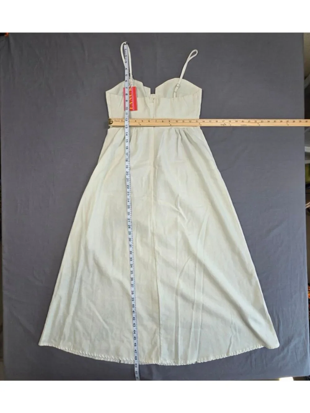 NEW Fancy XS Maxi Dress Beige Palm Leaf Print Spaghetti Straps Vintage Look - Picture 3 of 3